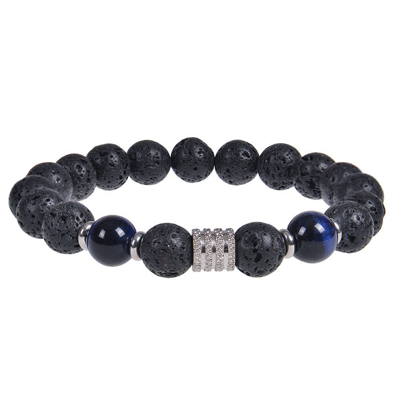Minimalist Vintage Geometric Round Natural Obsidian Tiger Eye Stainless Steel Bracelet Unisex
