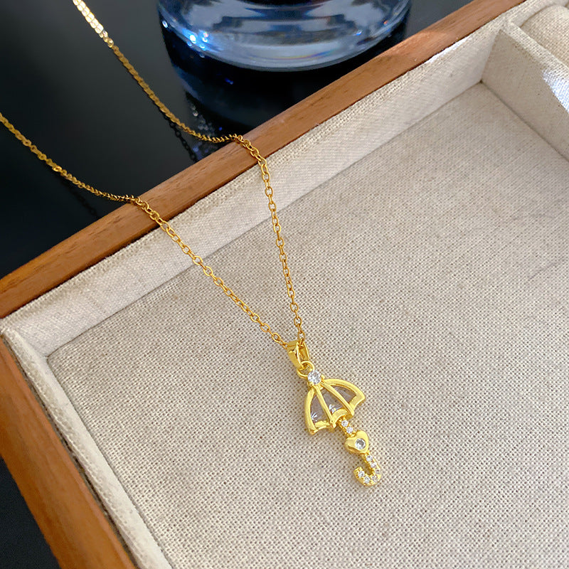 Sweet Elegant 18K Gold Plated Teardrop Cubic Zirconia Pendant Necklace Titanium Steel Cable Chain