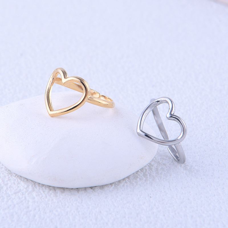 Minimalist Sweet Heart Shaped Plated Stainless Steel Open Ring for Women