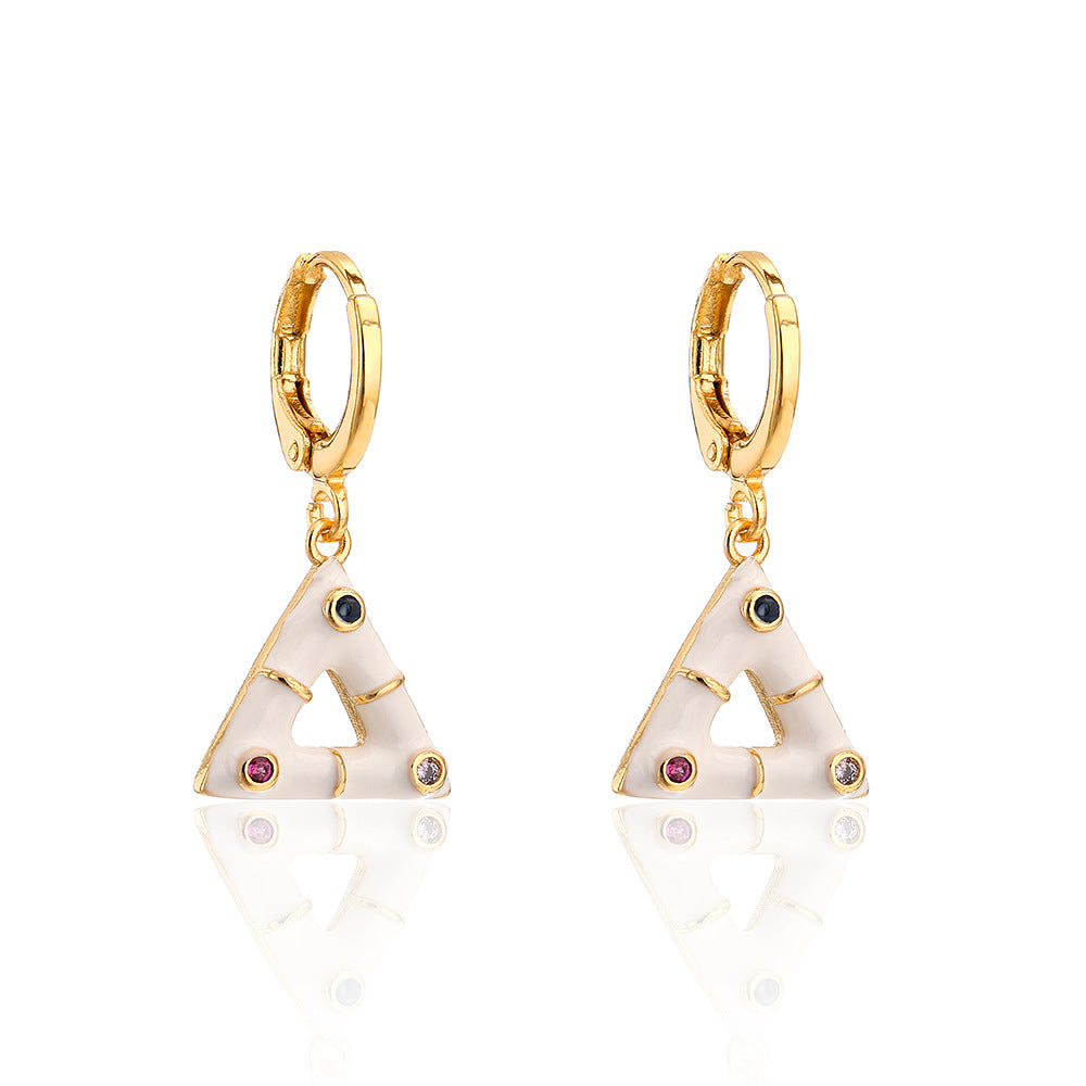 Geometric Triangle Pendant Earrings for Women in Copper with 18K Gold Plating and Enamel Finish