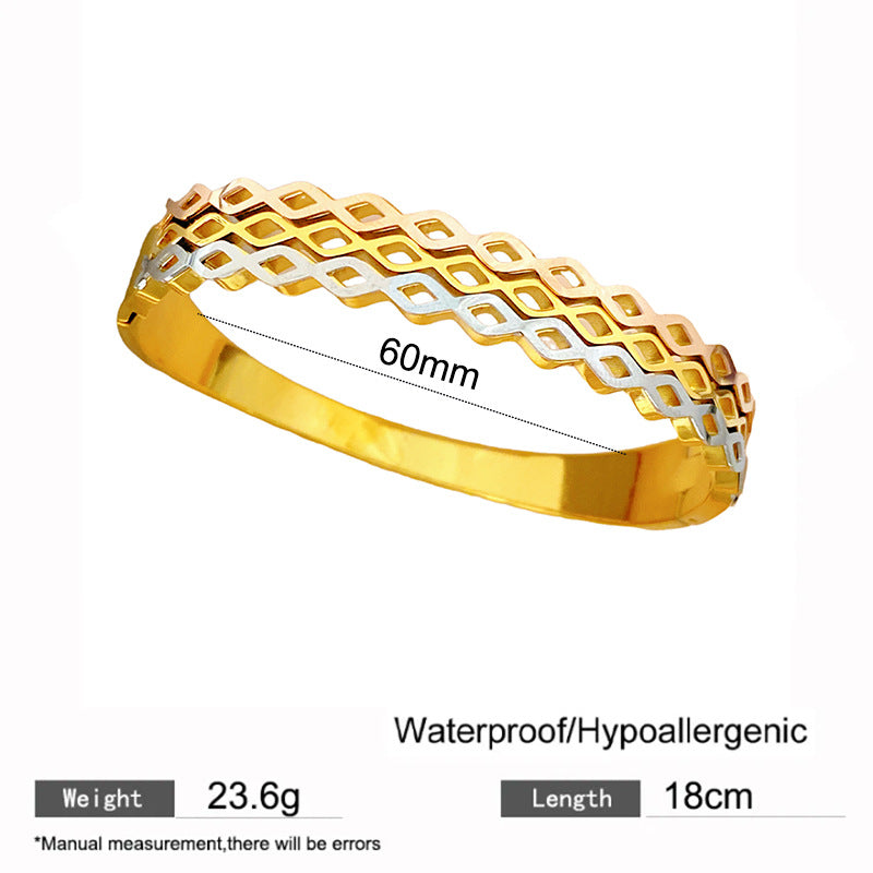 Minimalist Geometric Checkered Plated Titanium Steel Bracelet for Women