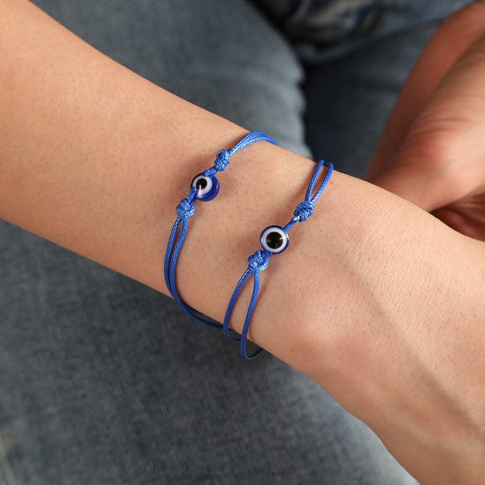 Vintage Bohemian Handmade Braided Cotton Evil Eye Bracelet Set Ethnic Unisex