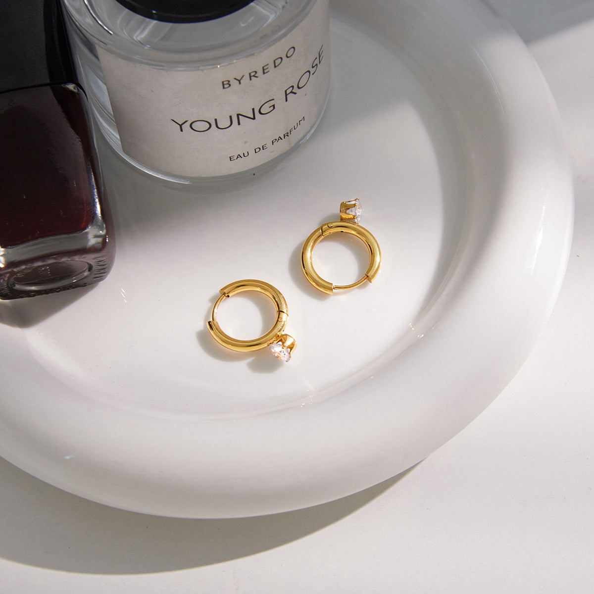 Elegant Geometric Stainless Steel Cubic Zirconia Hoop Earrings for Women