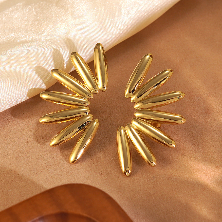 Exaggerated Hollow Fan-Shaped Geometric Stainless Steel Earrings for Women