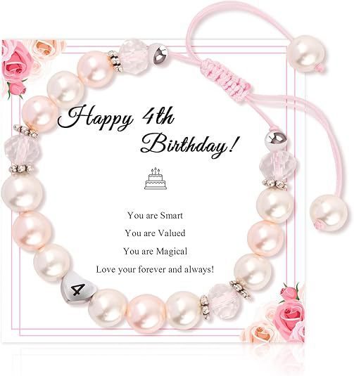 Sweet Pink Pearl Butterfly Letter Charm Bracelet for Women