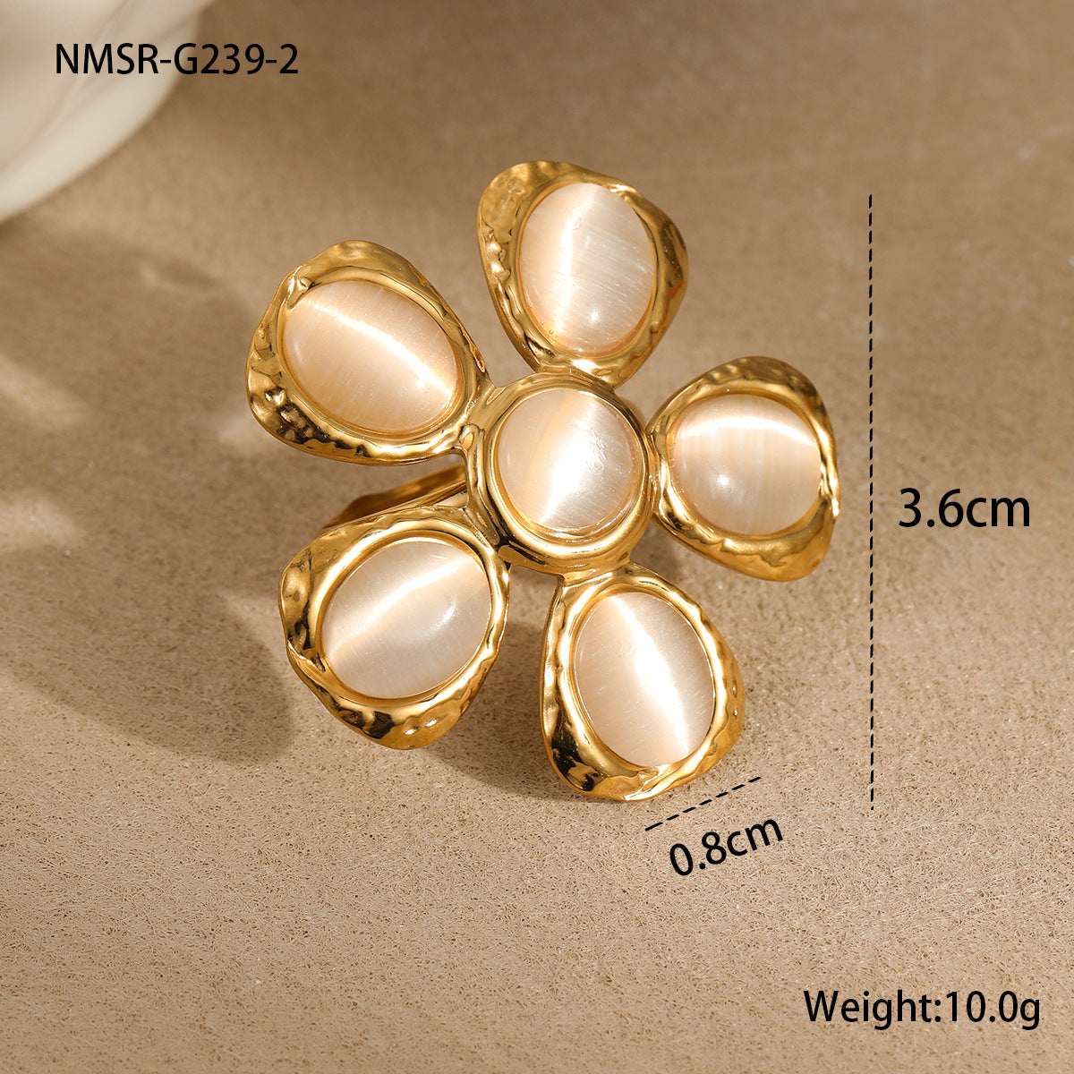Vintage 18K Gold Plated Stainless Steel Hammered Cat Eye Flower Earrings for Women
