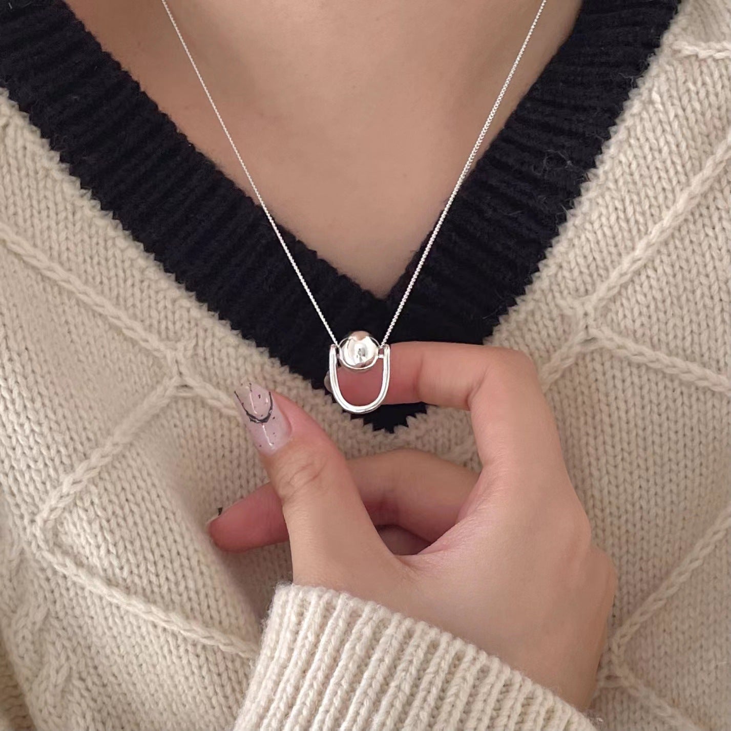 Collar de Cadena de Bolas Redondas de Plata de Ley 925 Minimalista con Baño de Oro y Diseño de Puntos