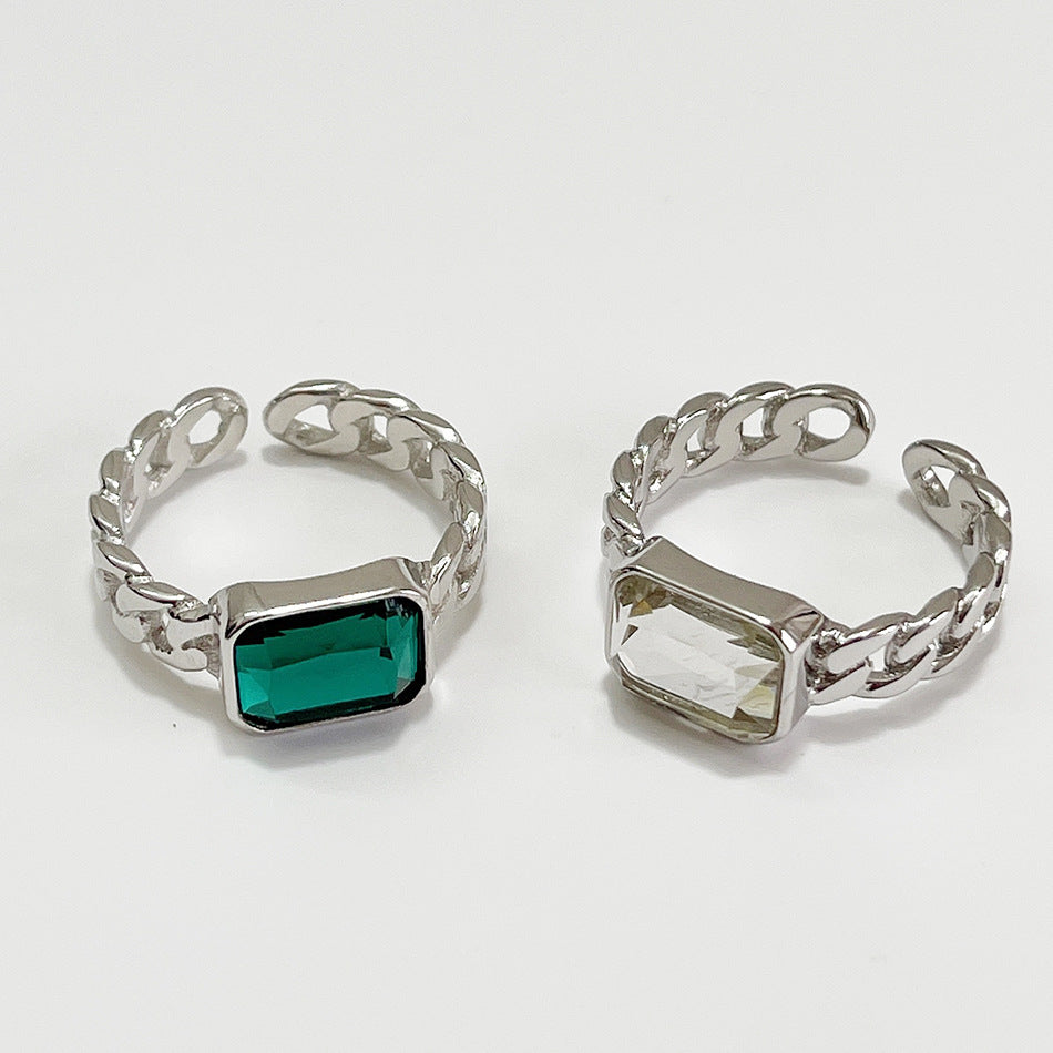 Square Cubic Zirconia Inlaid 925 Sterling Silver Ring