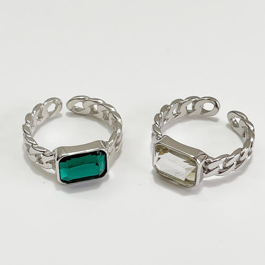 Anello quadrato in argento sterling 925 intarsiato con zirconi cubici