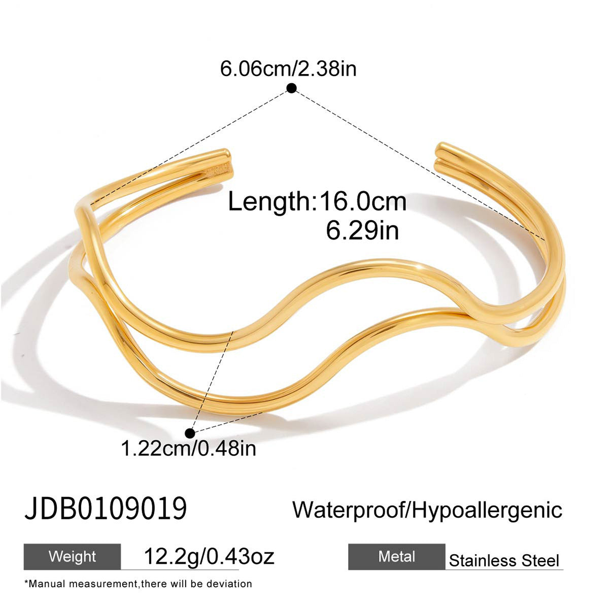 Pulsera de acero inoxidable con baño de oro de 18 quilates de diseño geométrico minimalista de lujo para mujer