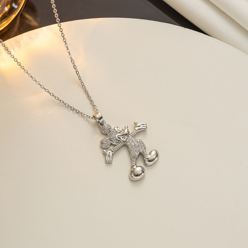 Collana con Pendente Minimalista Geometrico a Forma di Topolino in Acciaio al Titanio da Donna con Finitura Placcata Sottovuoto e Catena a O