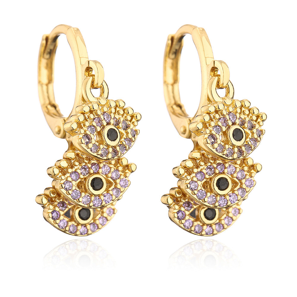Orecchini Pendenti con Occhio di Allah Vintage da Donna, Realizzati in Ottone con Placcatura in Oro Vero e Zirconi Micro-Incastonati