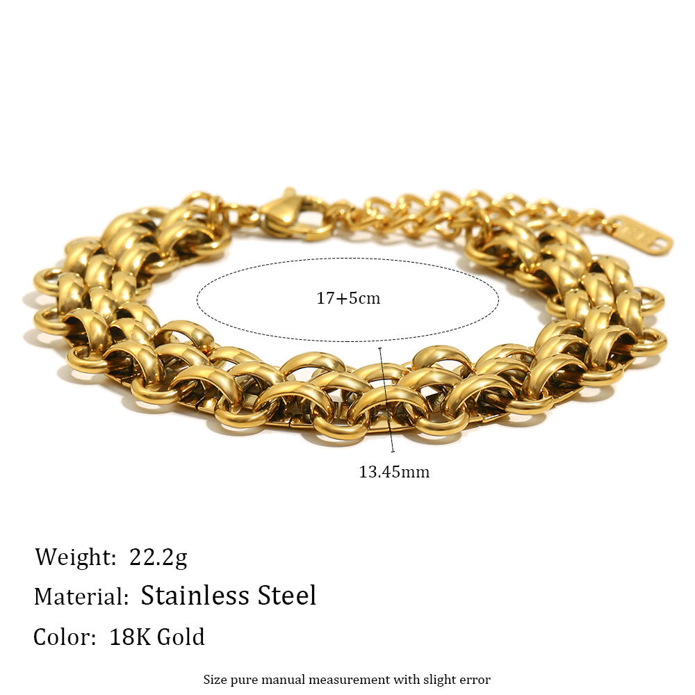 Minimalist Fashionable Geometric Stainless Steel Plated 18K Gold Triple Round Ring Bracelet for Women