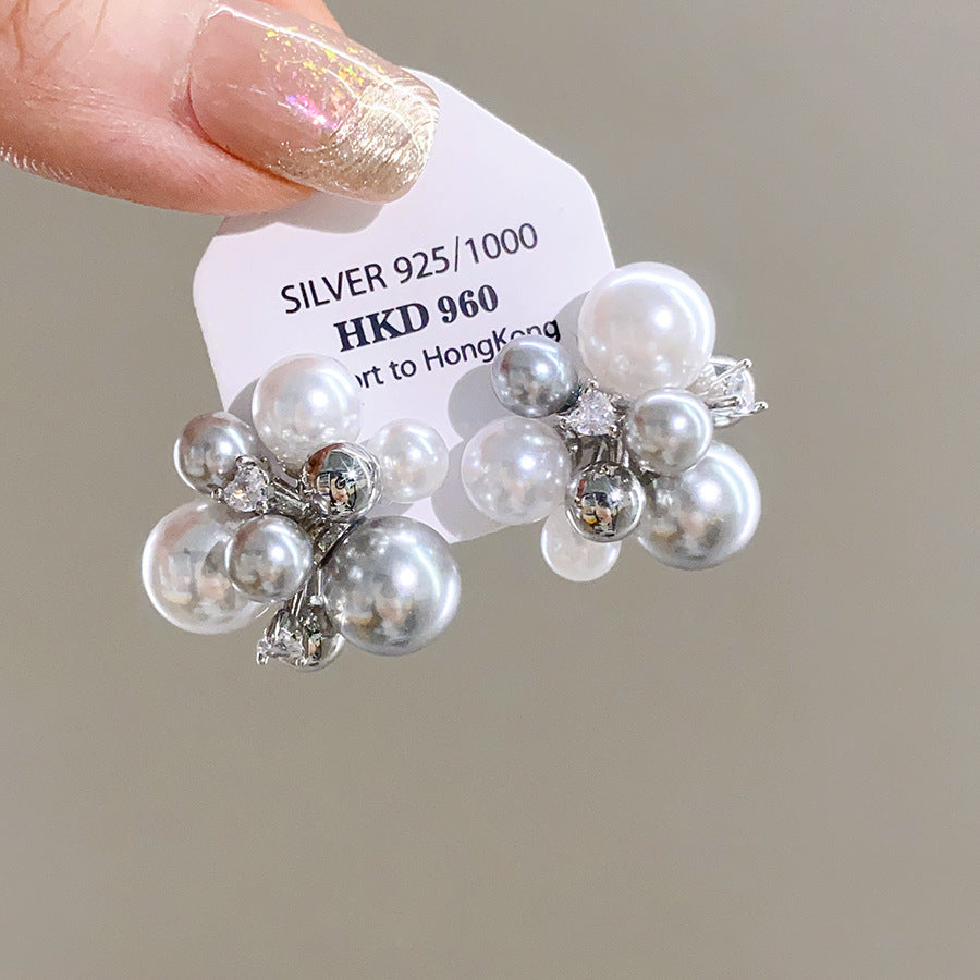Pendientes de perlas geométricos para mujer con detalles de circonitas, postes de acero galvanizado, estilo retro lujoso y elegante para otoño e invierno