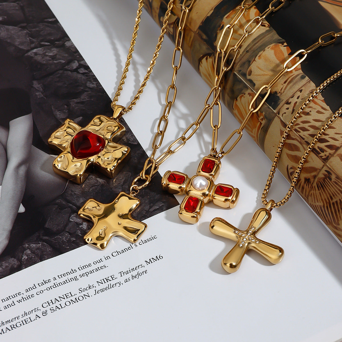 Minimalist Stainless Steel Cross Pendant Necklace Titanium Steel Plated Geometric Design for Women