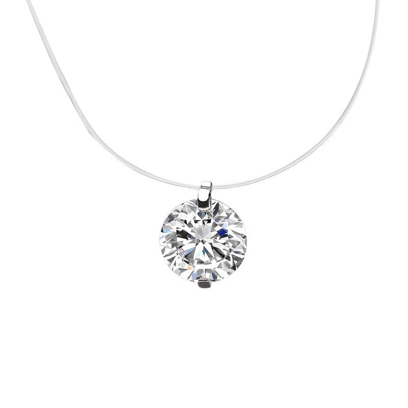 Luxury Teardrop Cubic Zirconia Pendant Necklace Brass Invisible Fish Line Choker for Women Unisex