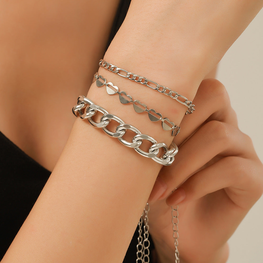 Hip-hop Geometric Heart Round Alloy Plated Bracelet Choker Set for Unisex