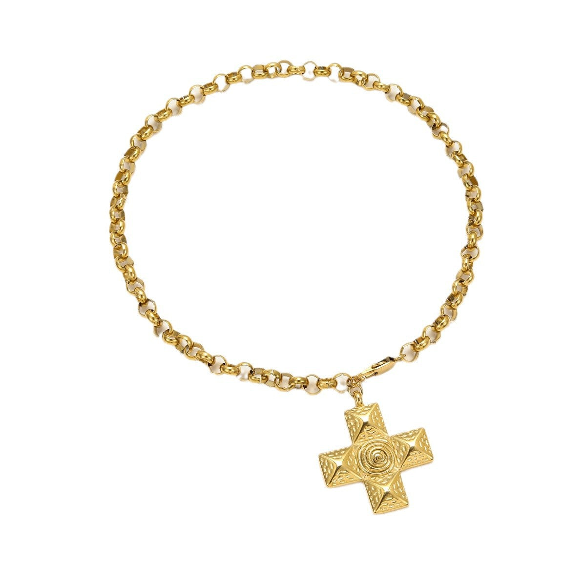 Collana con ciondolo a croce a spirale da donna in acciaio inossidabile placcato oro 18 carati