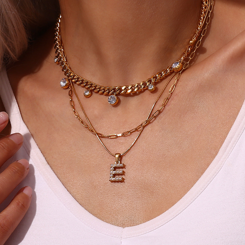 Fashionable Letter Pendant Necklace for Women Stainless Steel with 18K Gold Plating on Thin Snake Chain
