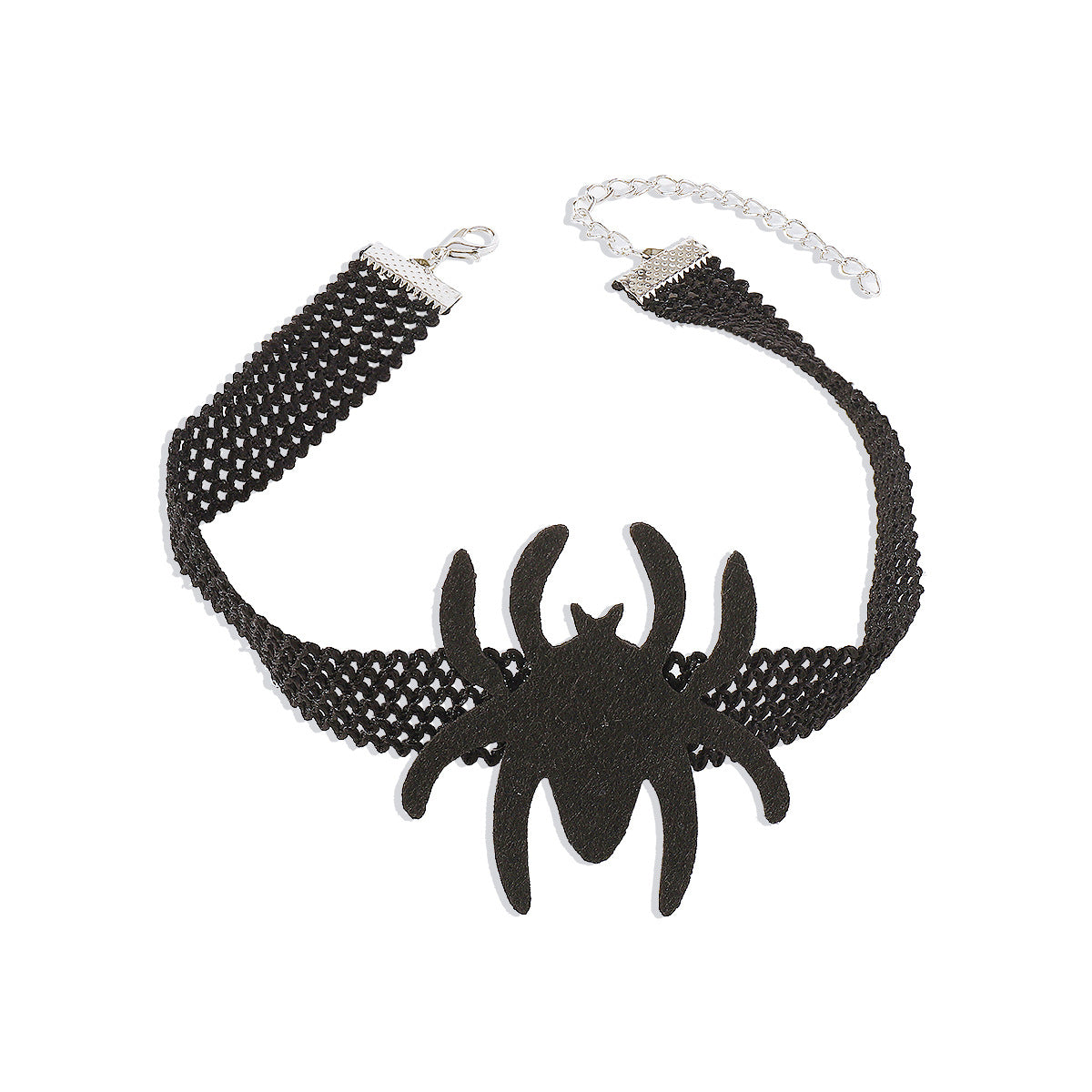 Collar gótico de araña de Halloween con colgante de mano de calavera en tela y hierro, cadena de medallón geométrico de estilo dulce y atrevido para mujer