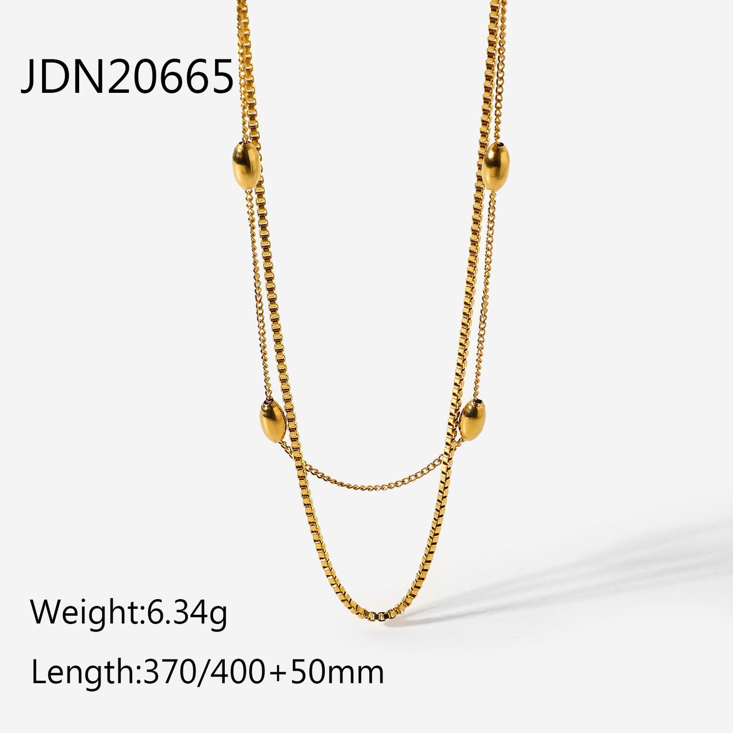 Elegante collar de mujer de doble capa con cuentas ovaladas, de acero inoxidable chapado en oro de 18 quilates