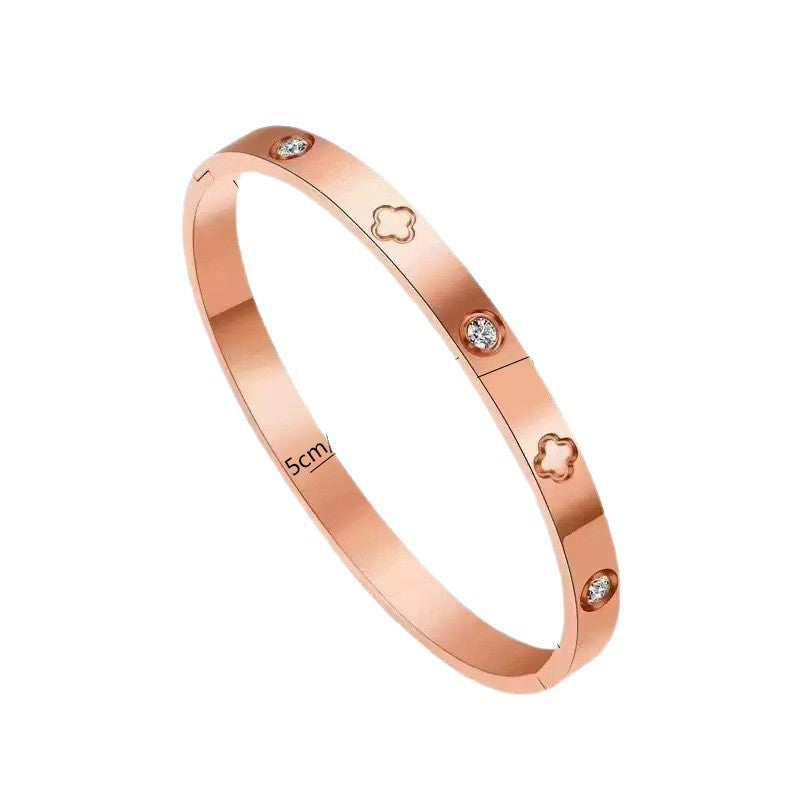 Minimalist Elegant Rose Gold Plated Round Geometric Stainless Steel Titanium Steel Bracelet for Women
