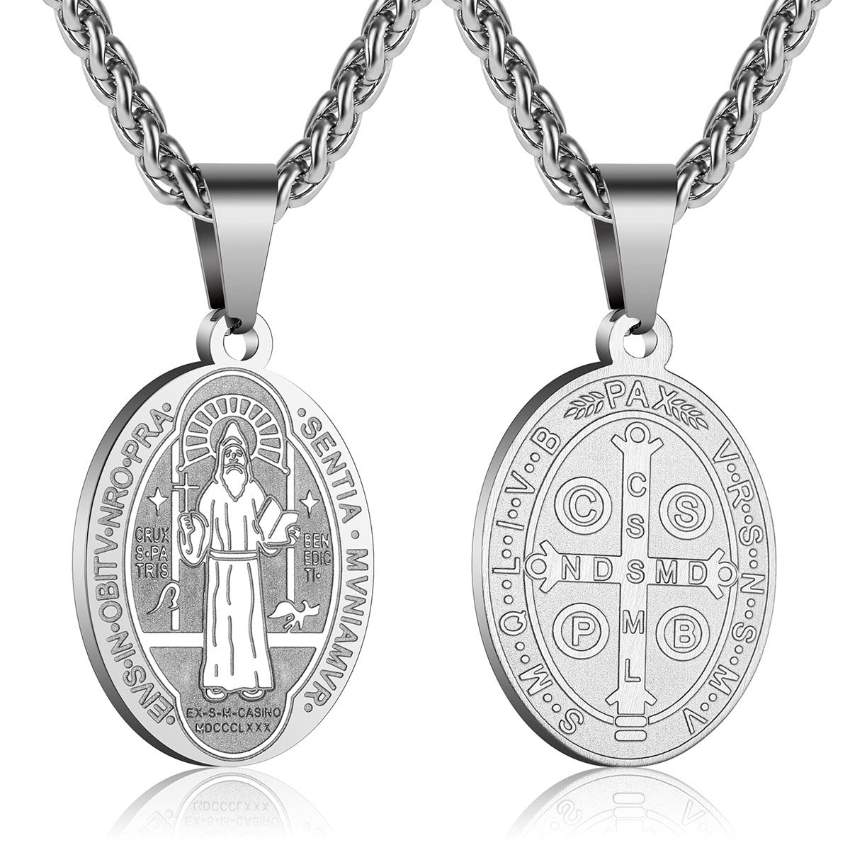 Minimalist Geometric Stainless Steel Saint Benedict Medal Pendant Necklace with Plated Finish for Women