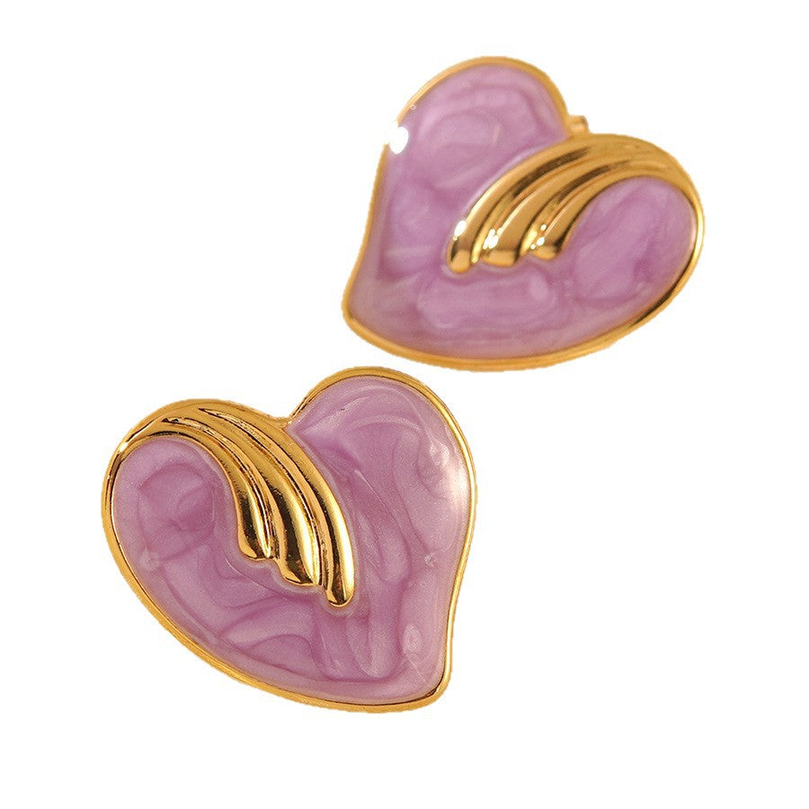 Orecchini da donna in acciaio inossidabile con cuore dolce, eleganti e smaltati a goccia