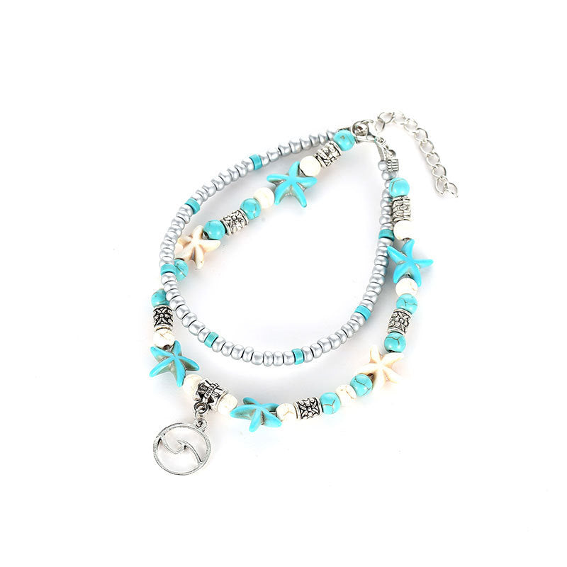Vintage Alloy Starfish Turtle Anklet Set