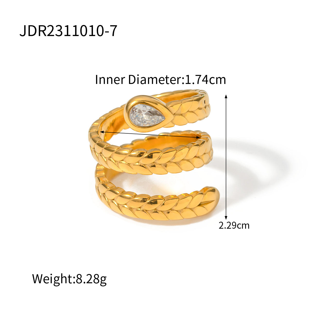 18K Gold Plated Geometric Stainless Steel Ring with Cubic Zirconia