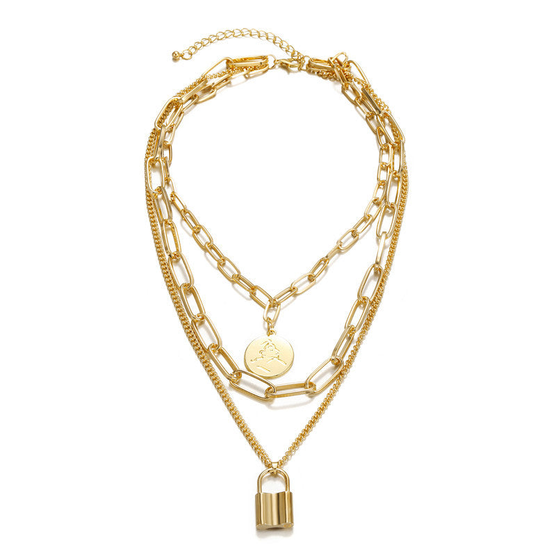 Punk Hip-hop Exaggerated Geometric Heart Alloy Snake Chain Multi-layer Necklace for Women