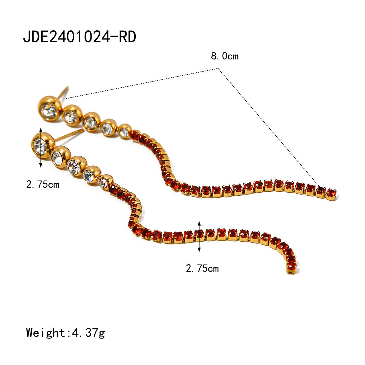 Minimalist Stainless Steel Earrings with 18K Gold Plating and Zirconia Fringe Design for Women