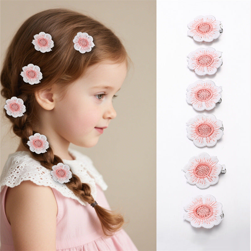 Natural Style Bow-Shaped Hair Clip Set for Girls with Duckbill Clasp and Ruffled Mesh Fabric in Pink, Plastic Resin Hair Accessories