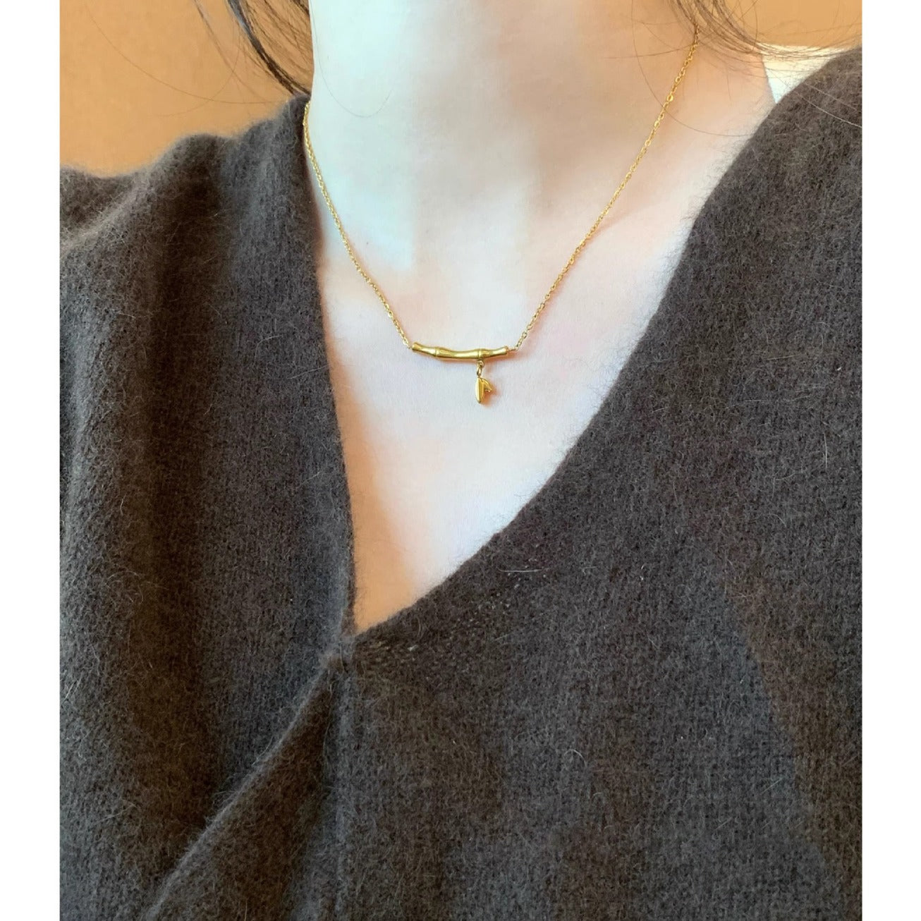 Minimalist Geometric Titanium Steel Necklace with Gold Plating for Layering Delicate Clavicle Chain