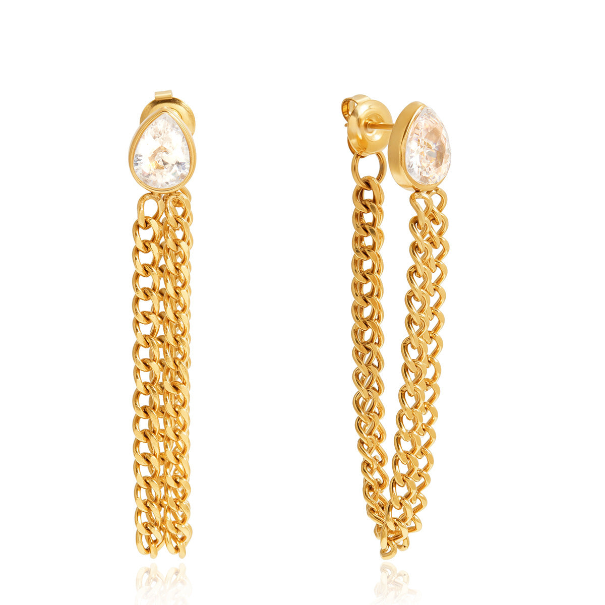 Pendientes de Acero Inoxidable Geométricos con Colgante de Borla e Incrustaciones de Circonita, Chapado en Oro al Vacío PVD, Joyería de Oreja de Moda de Lujo Ligera para Mujer