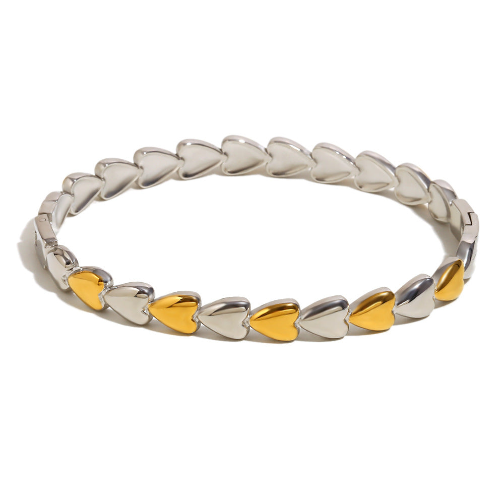 Bracciale Minimalista in Acciaio Inossidabile Placcato Oro 18K con Chiusura a Moschettone a Cuore