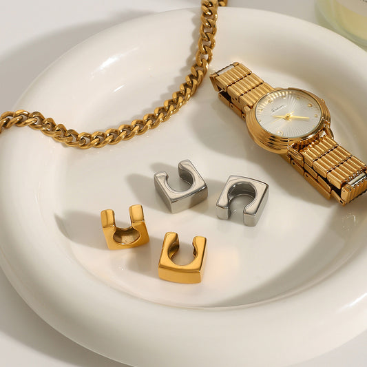 Pendientes de Acero Inoxidable Geométricos con Acabado Chapado para Mujer Elegantes Clips Minimalistas para Hueso de la Oreja