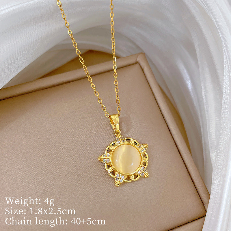 Sweet Minimalist Cross Micro-Inlaid Cubic Zirconia Brass Pendant Titanium Steel Necklace for Unisex