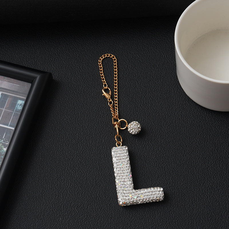 Luxury Rhinestone Letter Pendant Resin Charm for Car Cup Chain