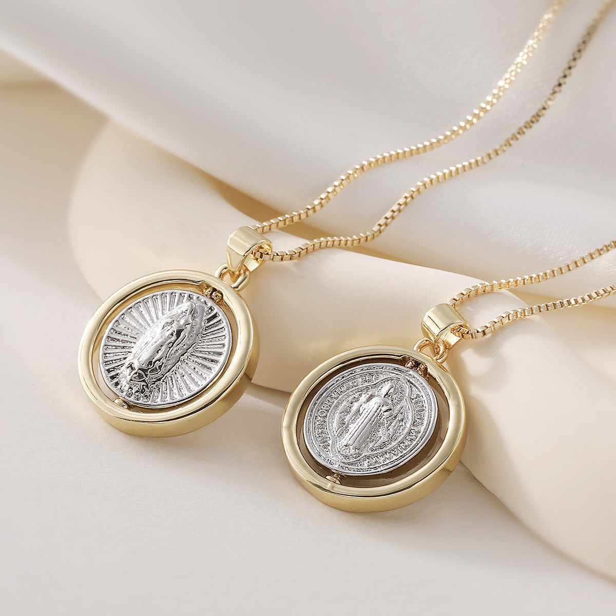 Vintage Two-Tone Plated Geometric Brass Pendant Necklace for Women