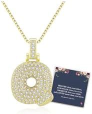 Sweet Hip-hop Letter Brass Cubic Zirconia Inlay Pendant Necklace Box Chain Unisex