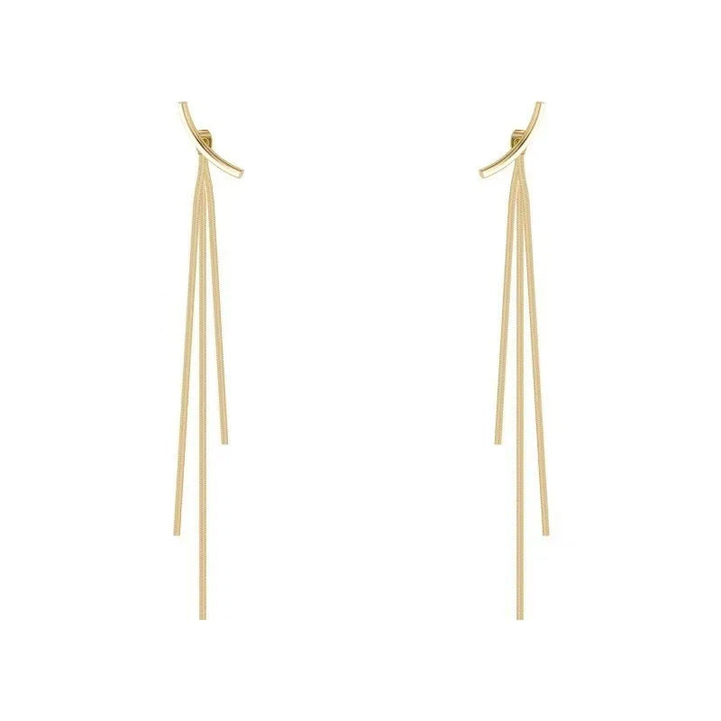Orecchini da donna di lusso eleganti con catena a serpente placcata oro in acciaio inossidabile e nappe geometriche