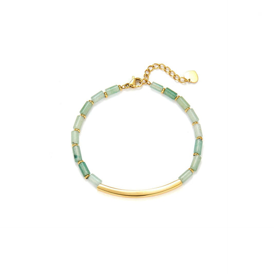 Pulsera geométrica de acero inoxidable de moda con baño de oro de 18 quilates y cuentas de jade Dongling verde para mujer