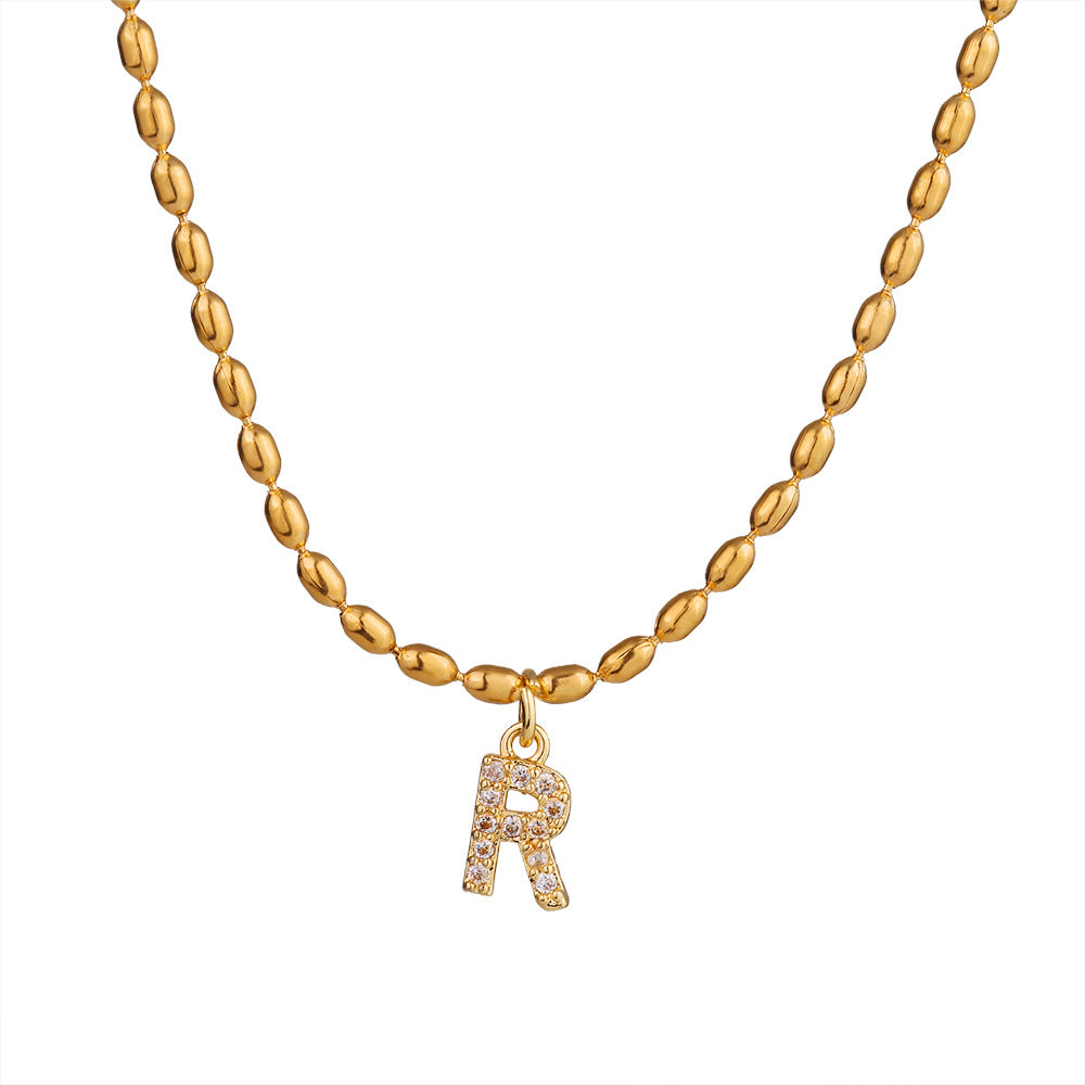Collana in Acciaio Inossidabile a Forma di Lettera Minimalista con Intarsio di Strass da Donna, Stile Catena Snake, Elegante Gioiello per Clavicola