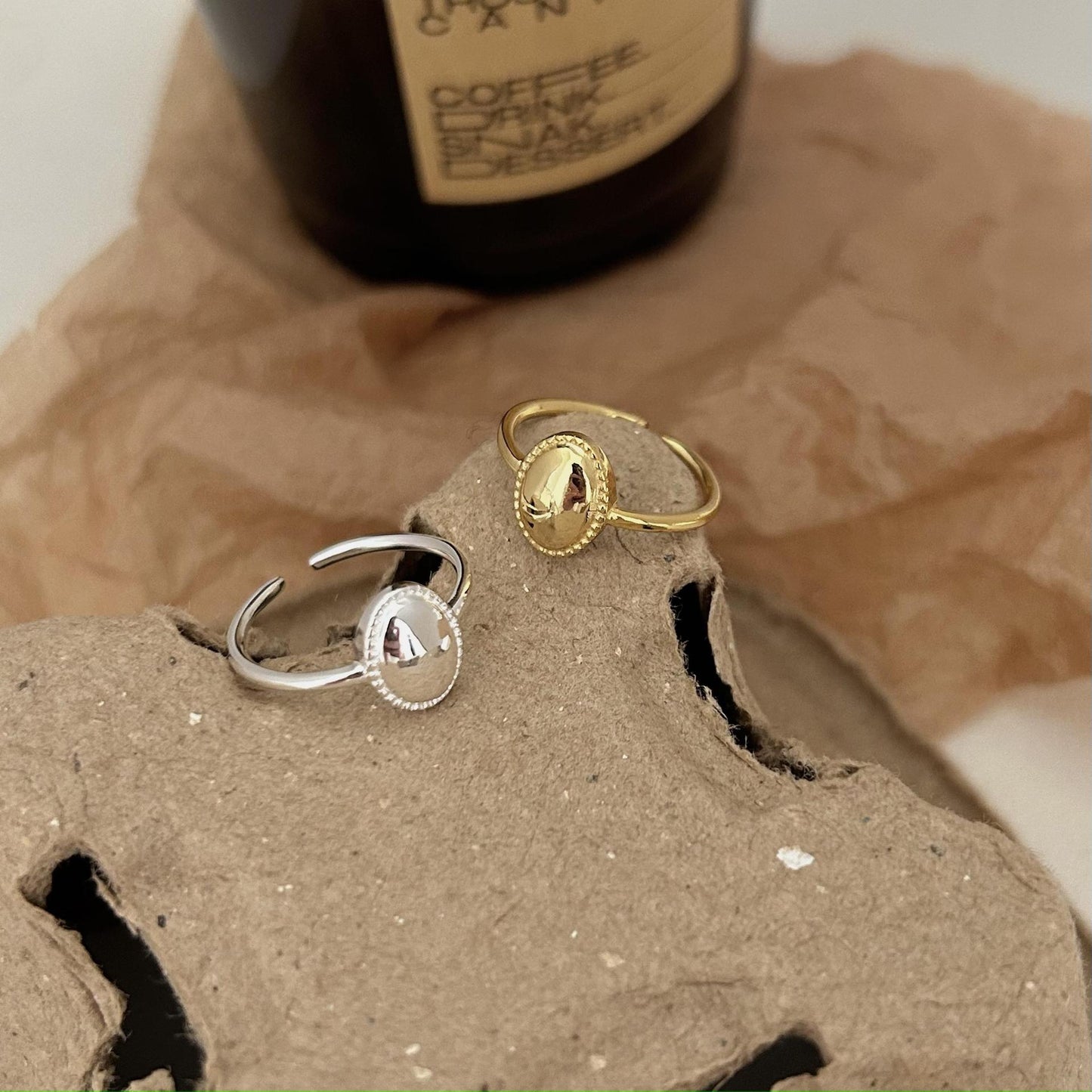 Anello geometrico a cuore ovale placcato in argento sterling 925, minimalista e grazioso, da donna