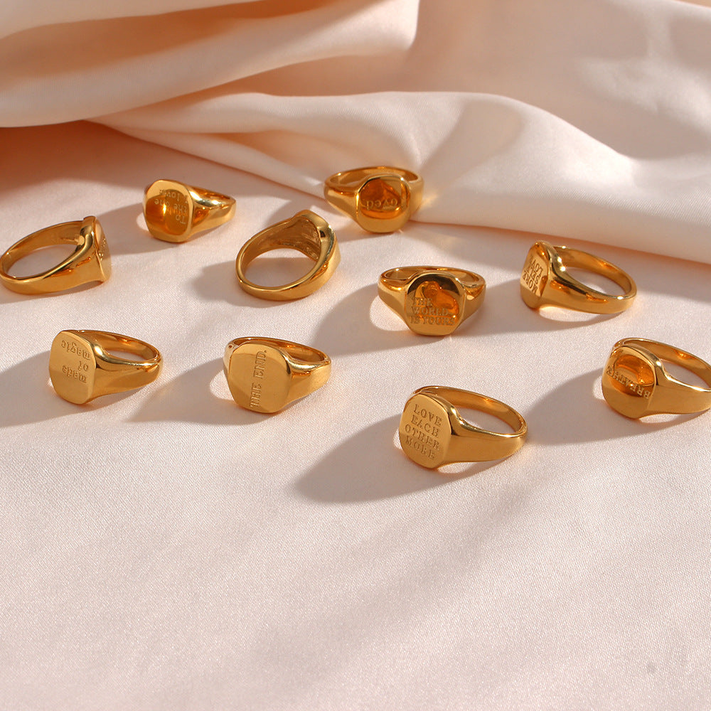 Minimalist Letter-Shaped Titanium Steel Ring with 18K Gold Plating for Women