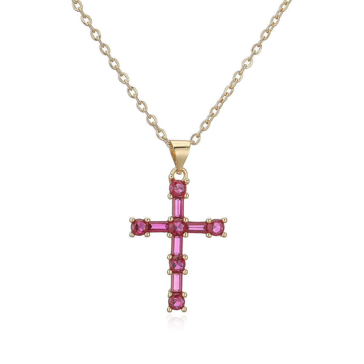 Minimalist Elegant 18K Gold Plated Brass Cubic Zirconia Cross Pendant Necklace for Women