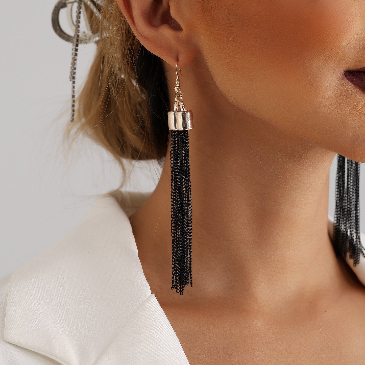Geometric Tassel Long Dangle Earrings for Women with Metal Plated Finish in Fashion-Forward Minimalist Style