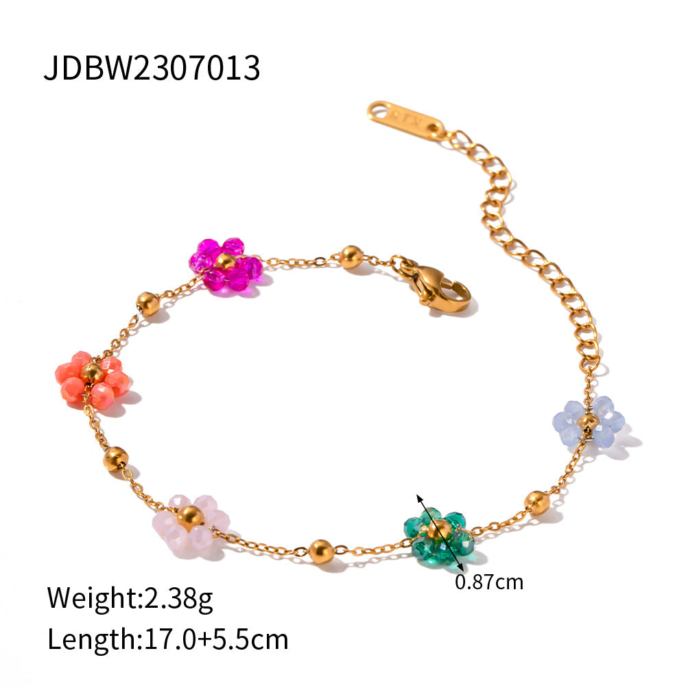 Bracciale da donna in acciaio inossidabile placcato oro 18 carati con fiori geometrici colorati alla moda di Instagram