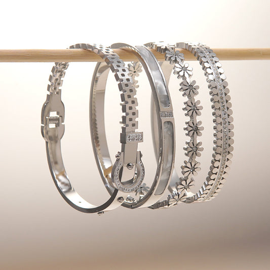 Luxury Elegant Round Polished Stainless Steel Titanium Steel Bracelet Geometric Fashion Jewelry
